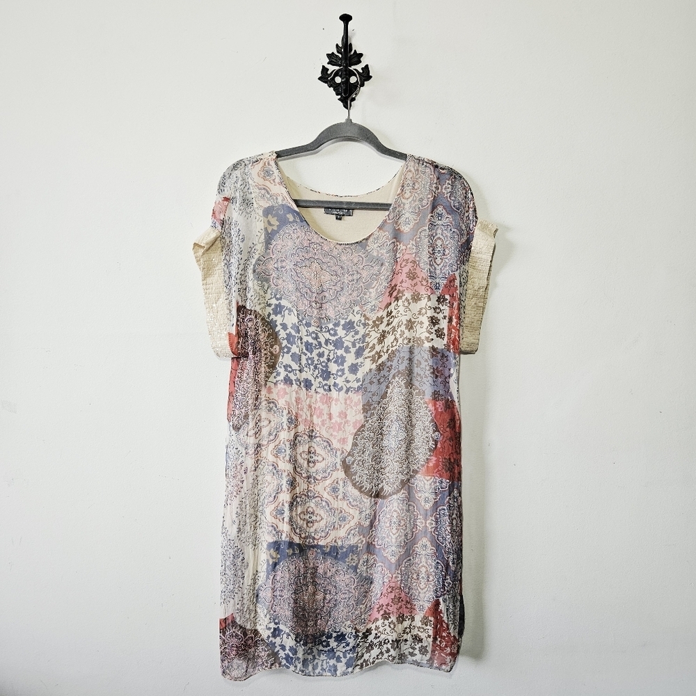 Piazza Del Tempio 100% Silk Paisley Dress Size S Made In Italy Sequin Sleeve